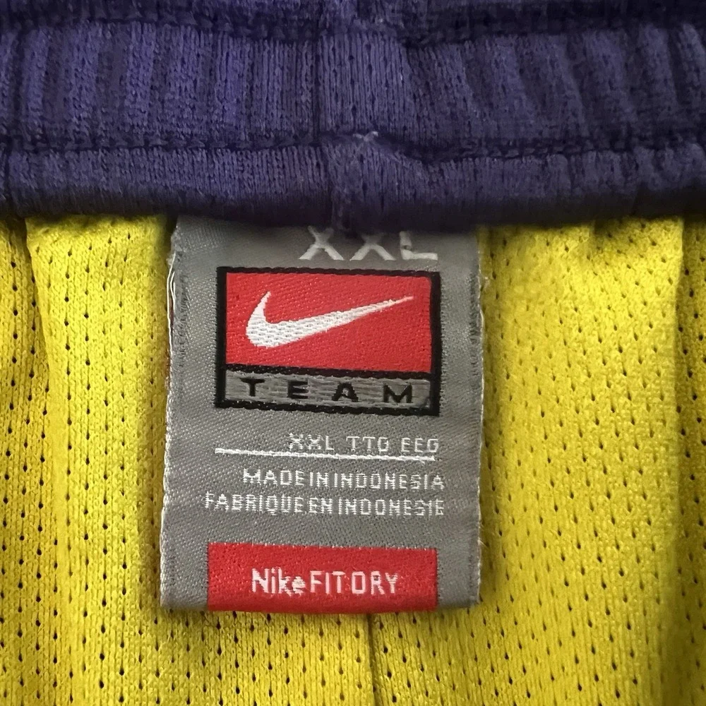 Vintage Nike Team FIT DRY Basketball Shorts XXL Purple Yellow Mesh Swoosh Logo 8